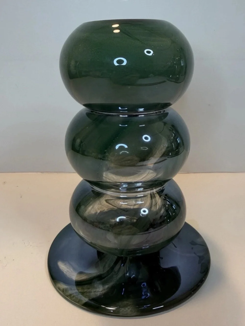 Anthropologie Swirl Glass Candleholder Vase Bolla Green Borosilicate 6” Bubbled